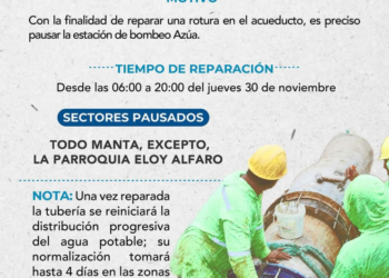 Interrupción programada del suministro de agua en Manta