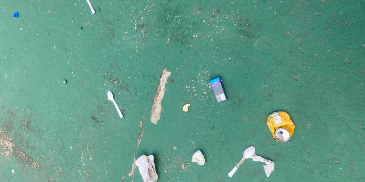 Basura sobre líneas blancas